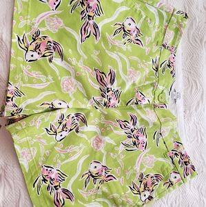 Crown & Ivy Shorts Bright lime green and pink  and yellow beta  fish on them